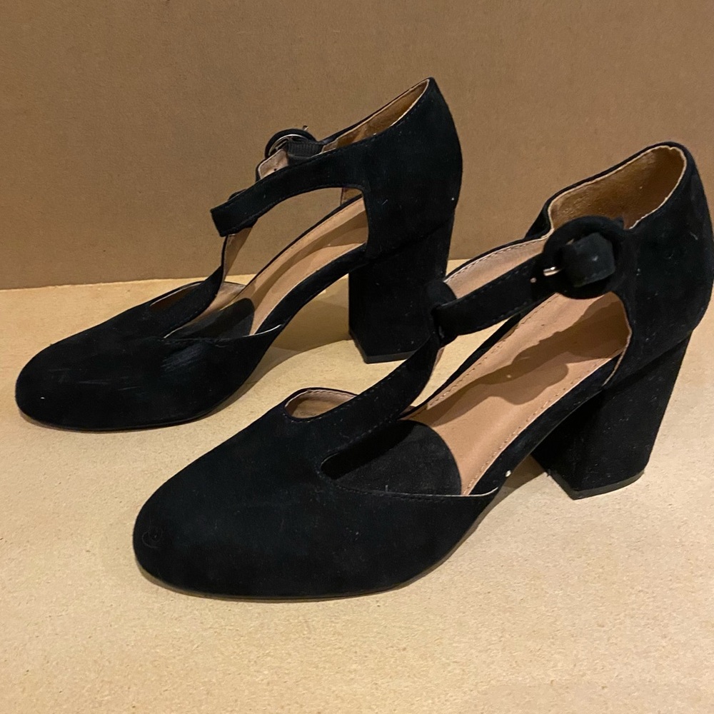 Suede T-Strap heels